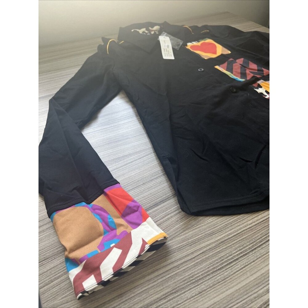 Berek Animal Collage Patched Women Button Shirt Retail Price $155 Black - Picture 5 of 8